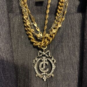 Gold and Silver Layered Necklace with Pendant